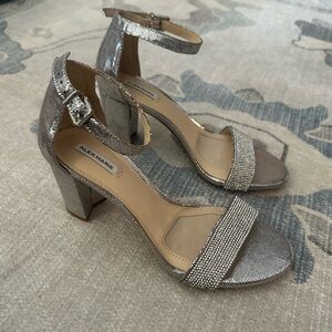 Silver Embellished Block Heel Sandals